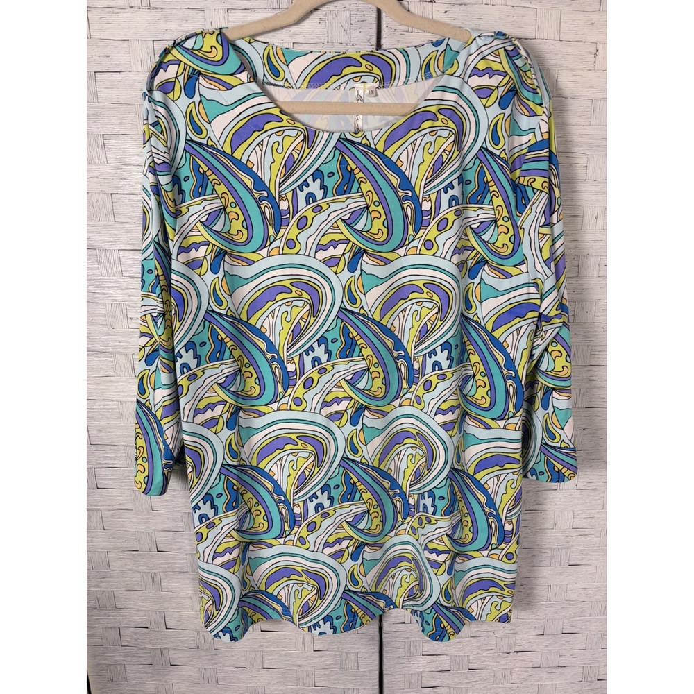 Lulu-B Womens Tunic Paisley Psychedelic 3/4 Sleeve Stretch Colorful Plus Size